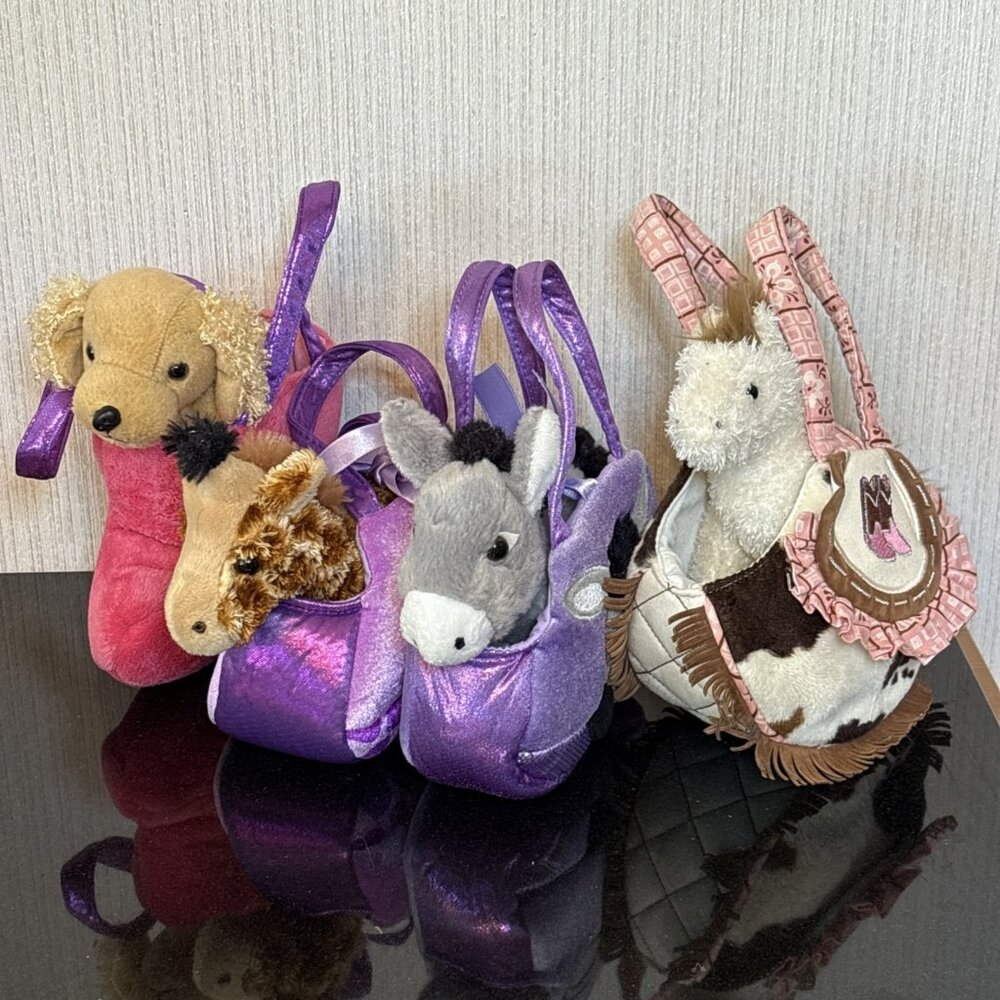 Aurora Douglas Plush Purse Pet Saks Pals Lot 4 Horse Puppy Dog Donkey Giraffe